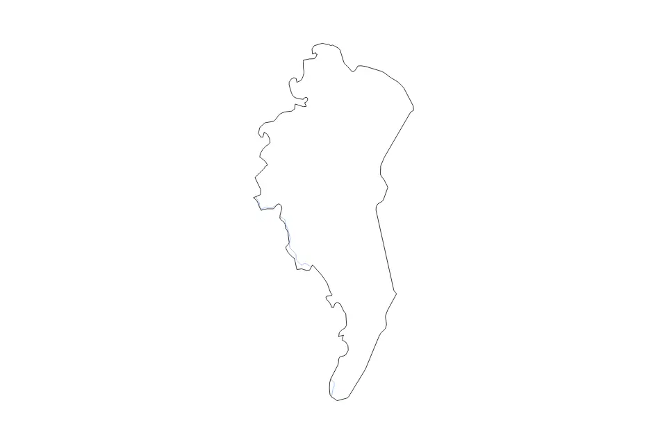 Outline map of Comoé Department, Cote D Ivoire with subdivision borders and rivers.
