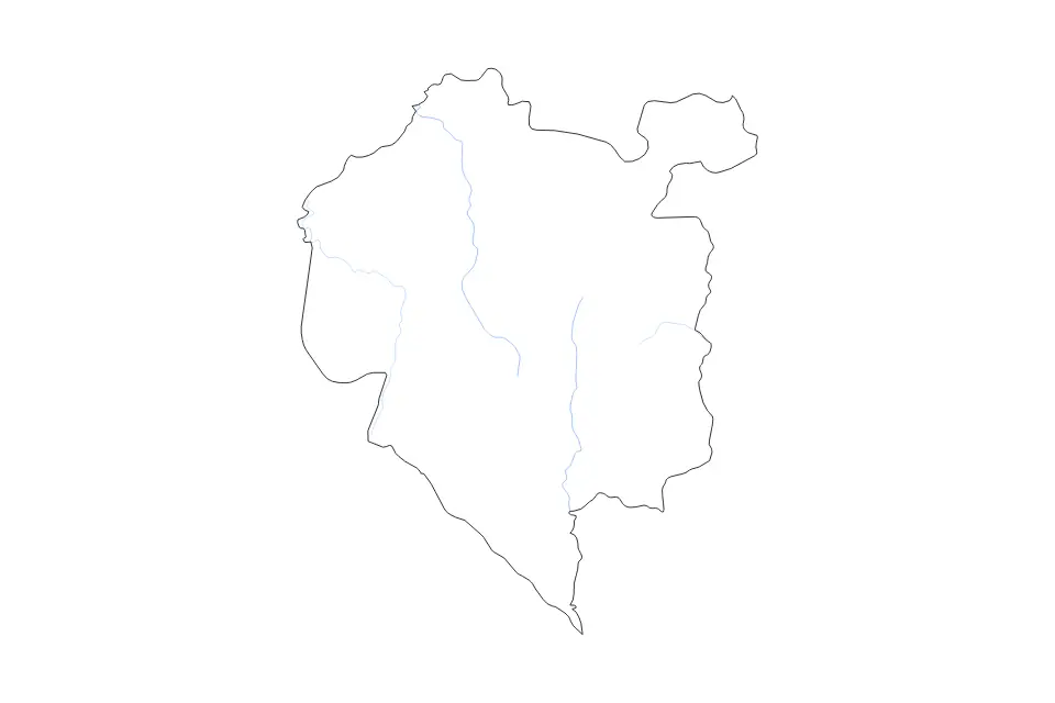 Outline map of Denguélé, Cote D Ivoire with subdivision borders and rivers.