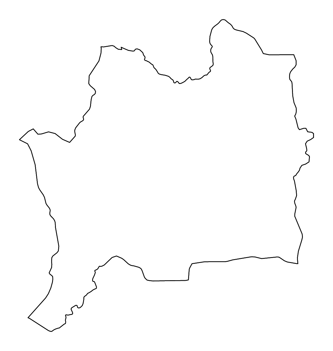 Mapa de contorno de Dix-Huit Montagnes, Côte d'Ivoire con ríos.