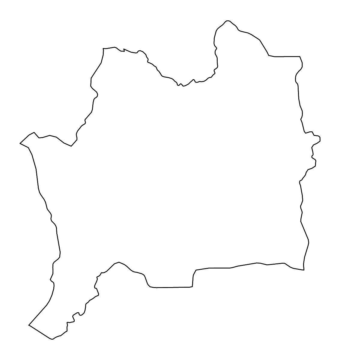 Carte de contour de Dix-Huit Montagnes, Côte d'Ivoire avec rivières.