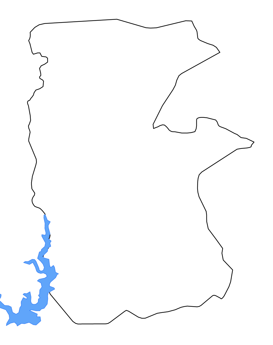 Outline map of Haut-Sassandra Department, Côte d'Ivoire with lakes and rivers.