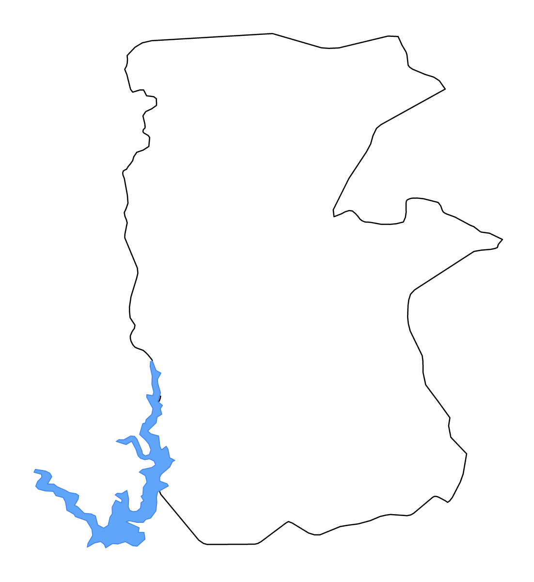 Carte de contour de Haut-Sassandra, Côte d'Ivoire avec lacs et rivières.
