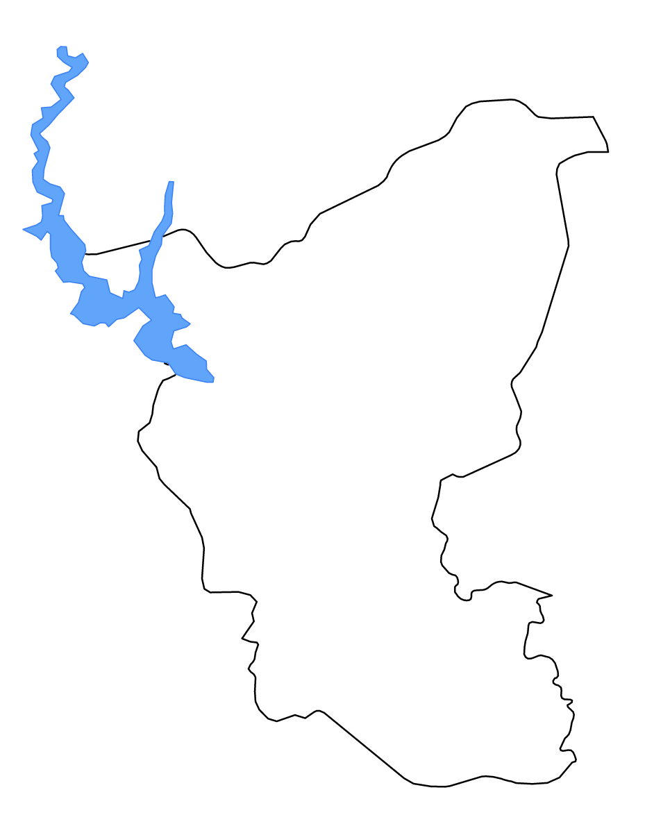 Outline map of Lacs Department, Côte d'Ivoire with lakes and rivers.