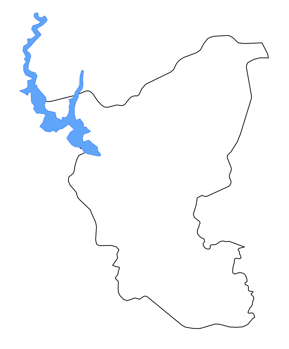 Mapa de contorno de Lacs, Côte d'Ivoire con lagos y ríos.