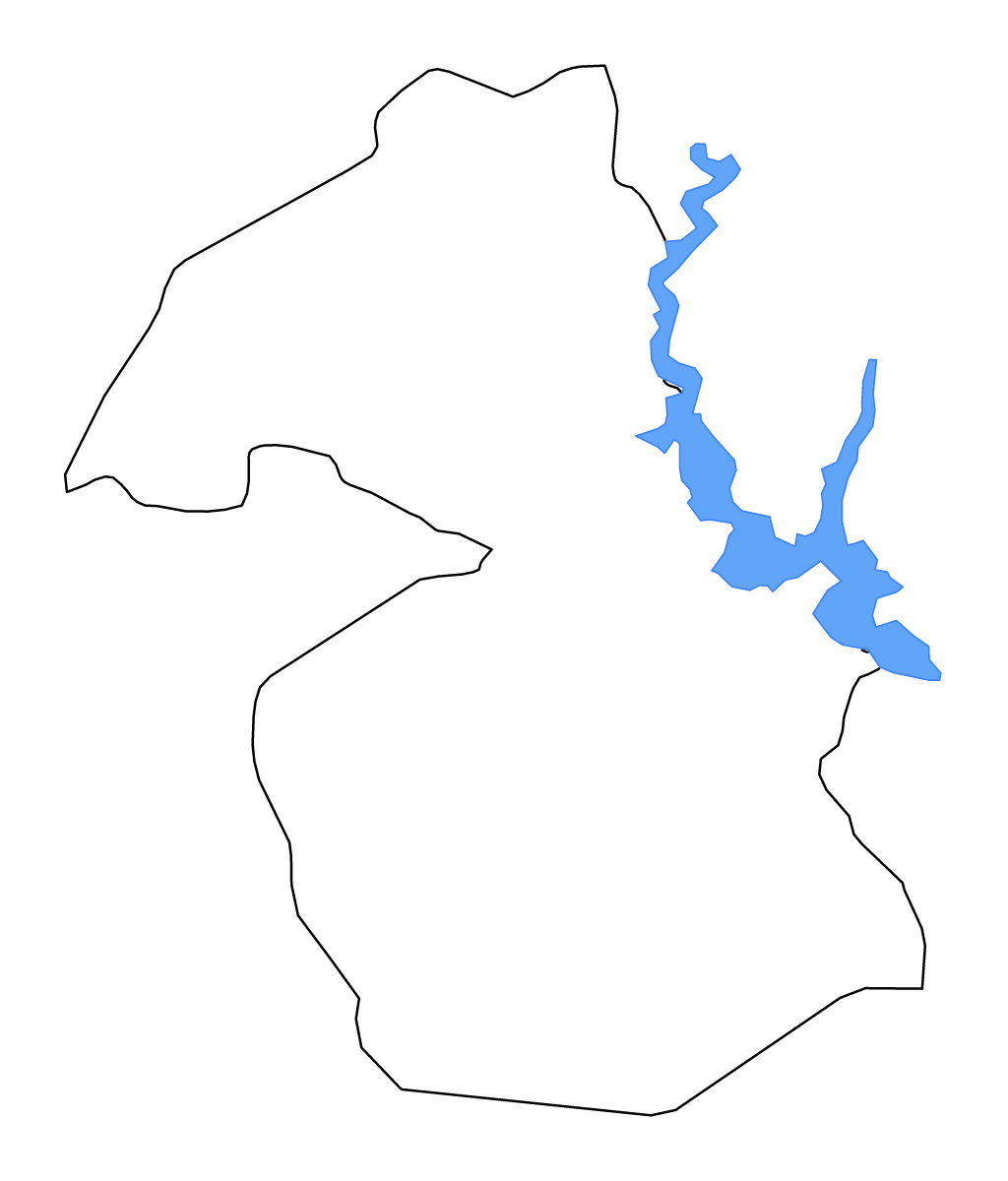 Mapa de contorno de Marahoué, Côte d'Ivoire con lagos y ríos.