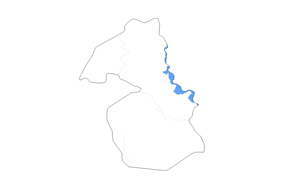 Outline map of Marahoué Department, Cote D Ivoire with subdivision borders and major lakes and rivers.