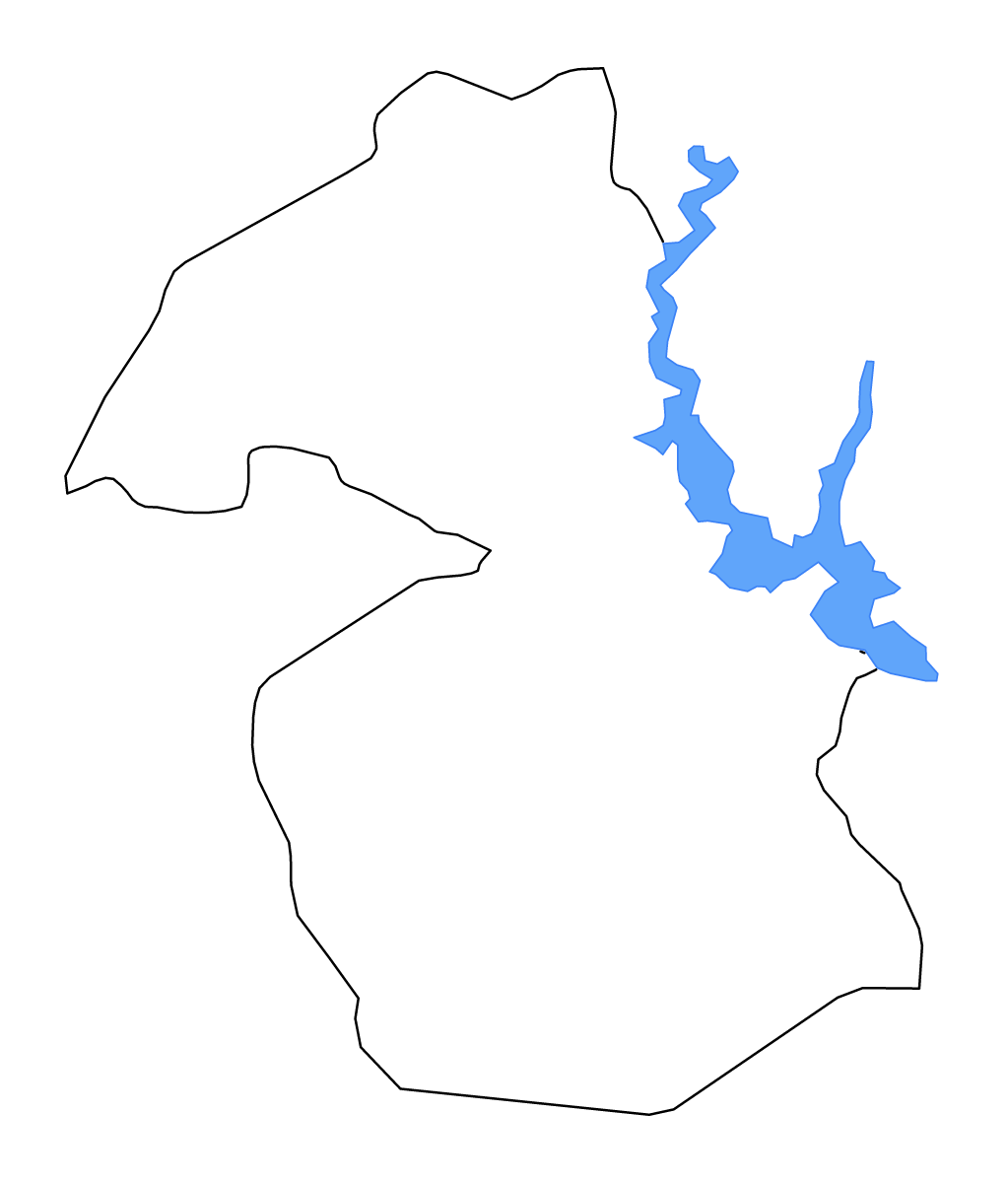 Mapa de contorno de Marahoué, Côte d'Ivoire con lagos y ríos.