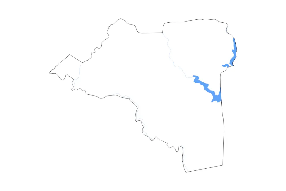 Outline map of Moyen-Cavally Department, Cote D Ivoire with subdivision borders and major lakes and rivers.