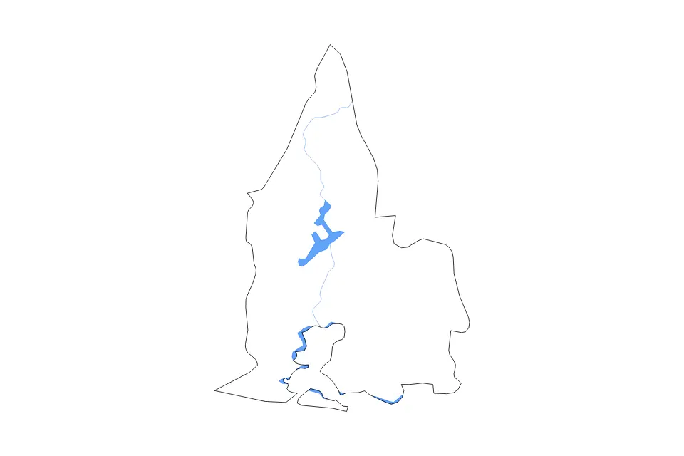 Outline map of Sud-Comoé, Cote D Ivoire with subdivision borders and major lakes and rivers.
