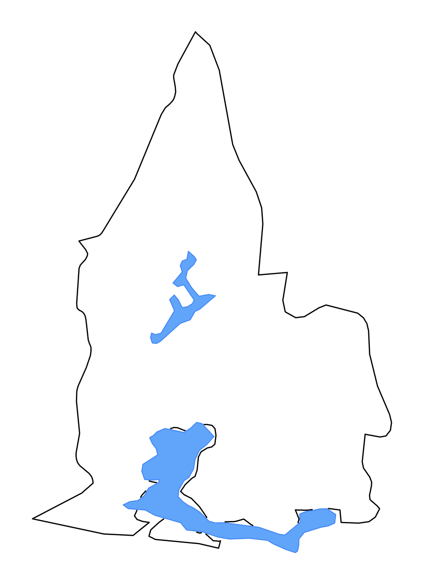 Mapa de contorno de Sud-Comoé, Côte d'Ivoire con lagos y ríos.