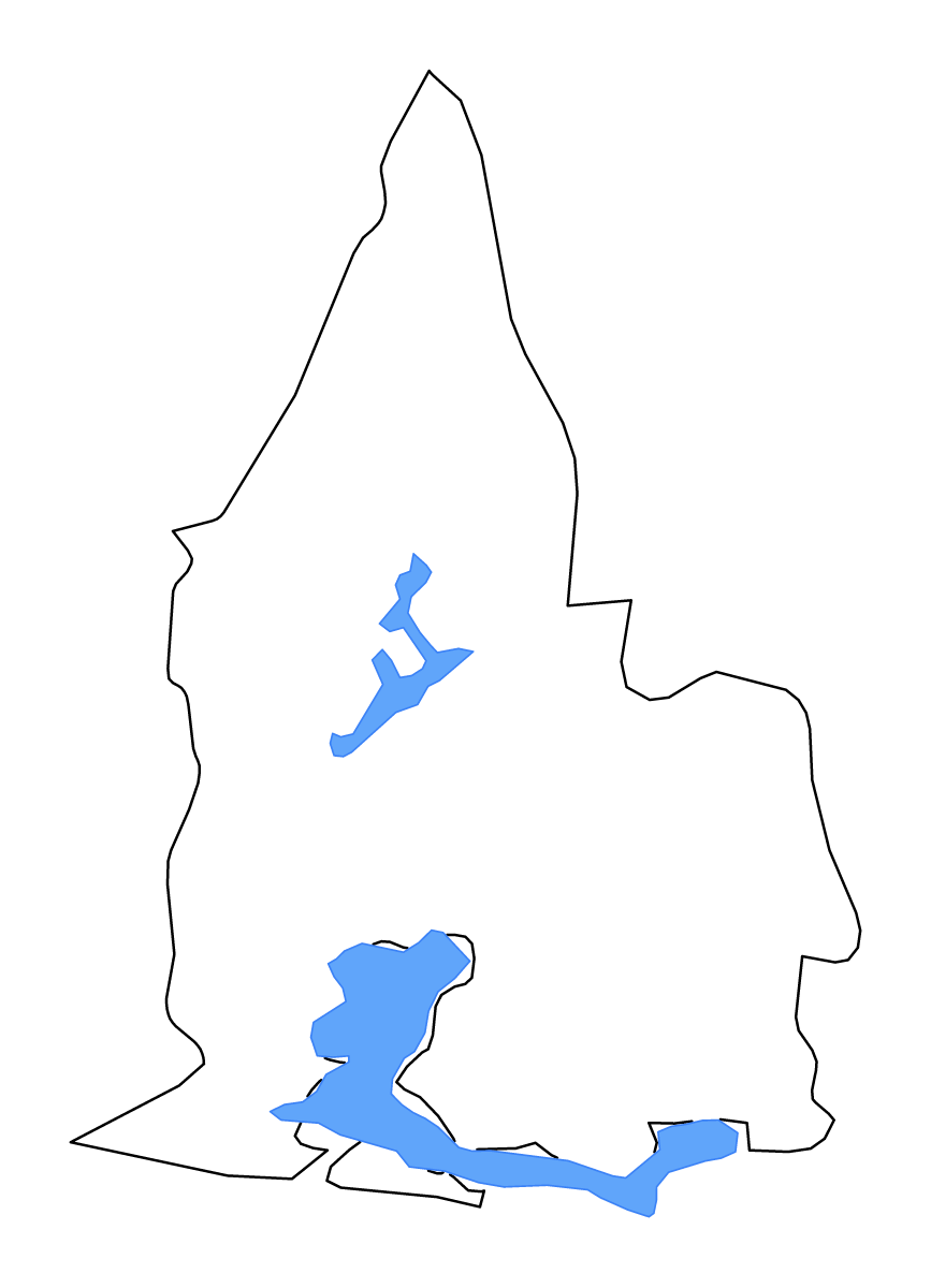 Mapa de contorno de Sud-Comoé, Côte d'Ivoire con lagos y ríos.