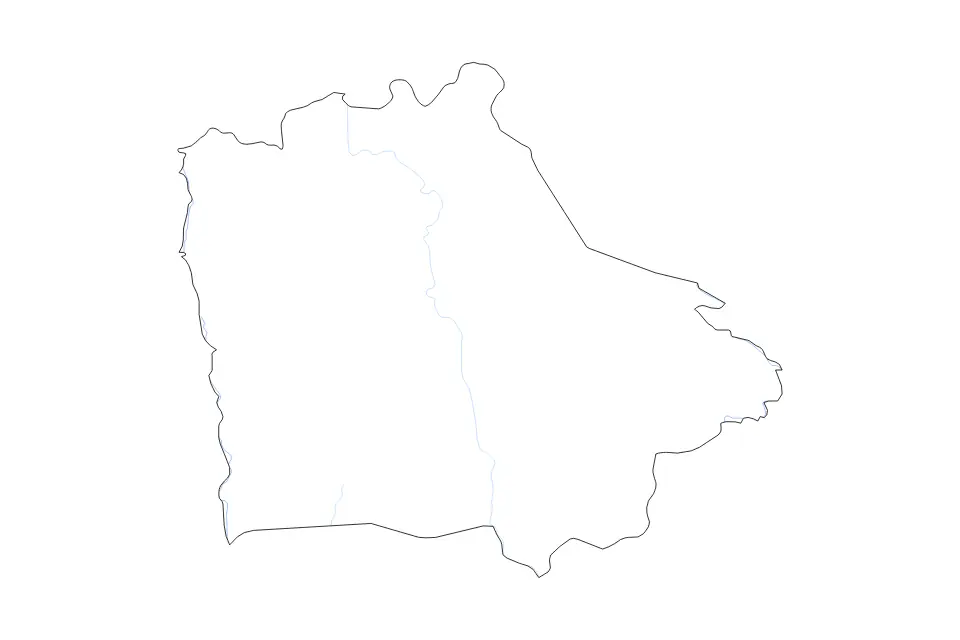 Outline map of Worodougou, Cote D Ivoire with subdivision borders and rivers.