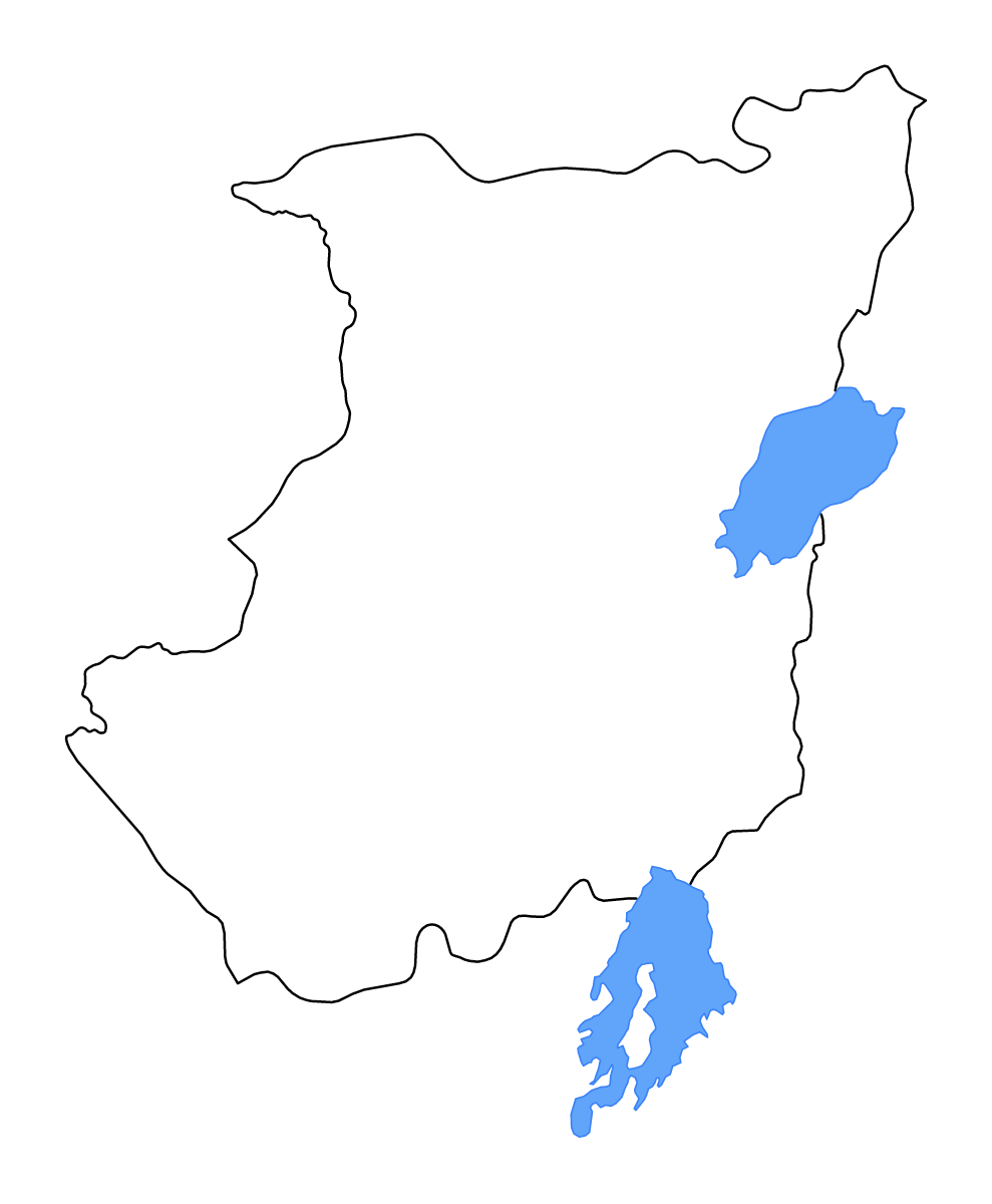 Mapa de contorno de North Kivu, Democratic Republic of the Congo con lagos y ríos.