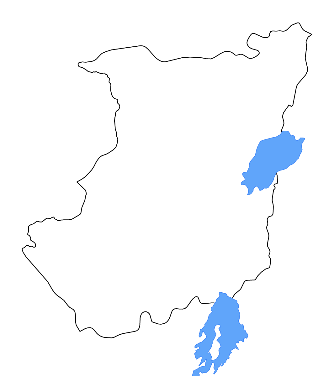 Mapa de contorno de North Kivu, Democratic Republic of the Congo con lagos y ríos.