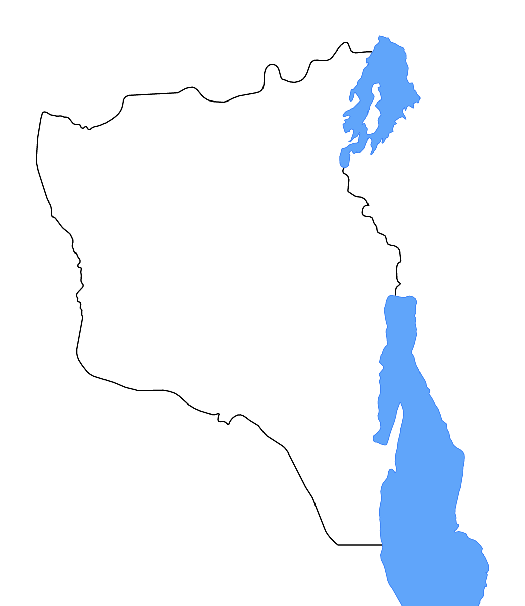 Mapa de contorno de South Kivu, Democratic Republic of the Congo con lagos y ríos.