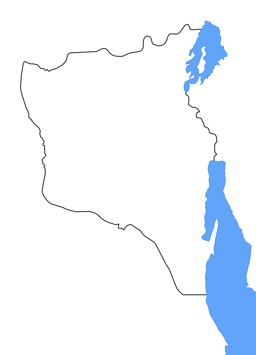 Mapa de contorno de South Kivu, Democratic Republic of the Congo con lagos y ríos.