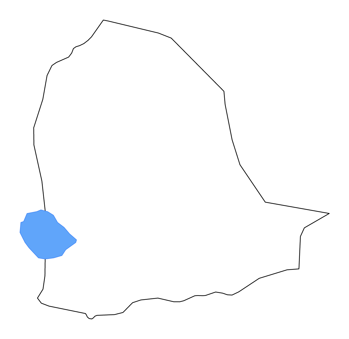 Mapa de contorno de Dikhil, Djibouti con lagos.