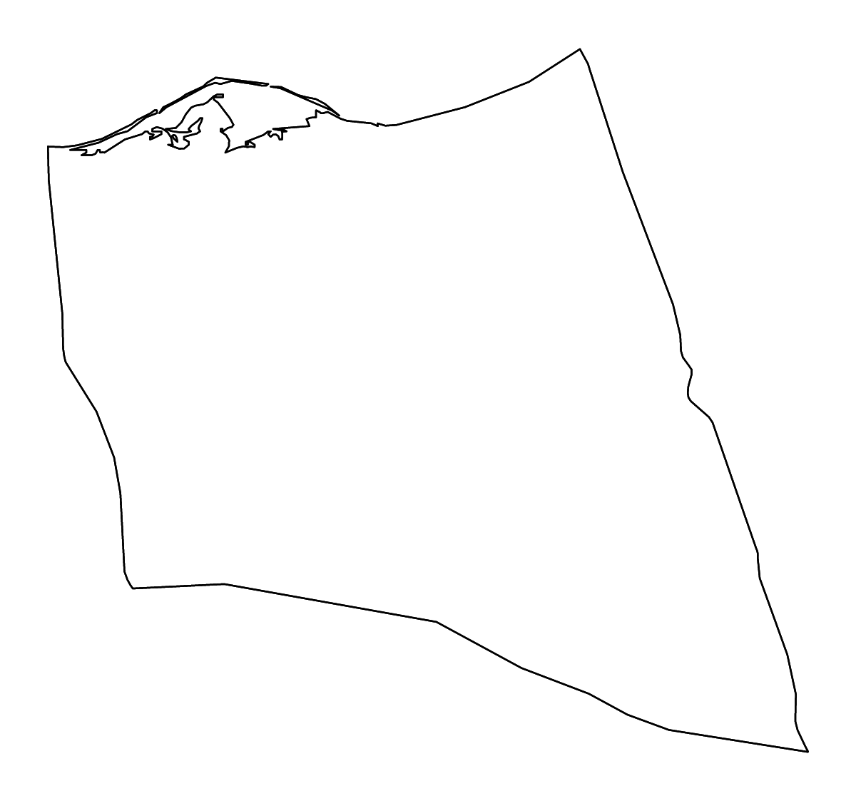 Mapa de contorno de North Sinai, Egypt con ríos.