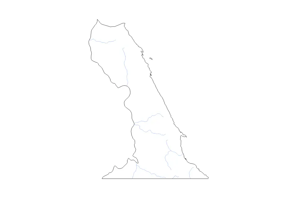 Outline map of Red Sea Governorate, Egypt with subdivision borders and rivers.