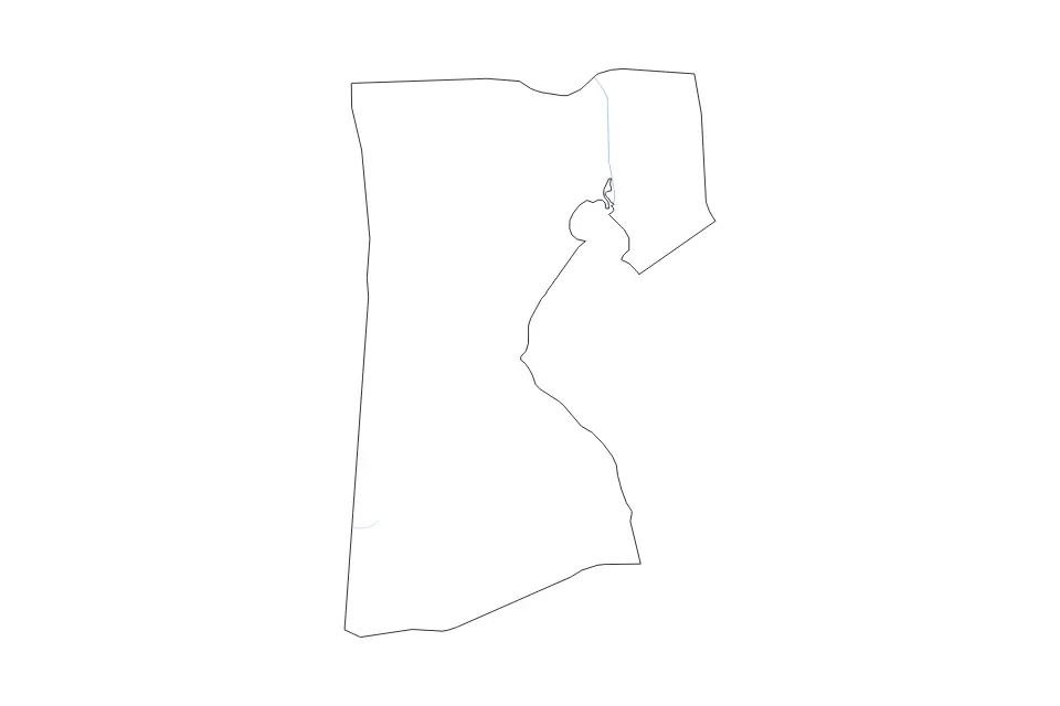 Outline map of Suez Governorate, Egypt with subdivision borders and rivers.