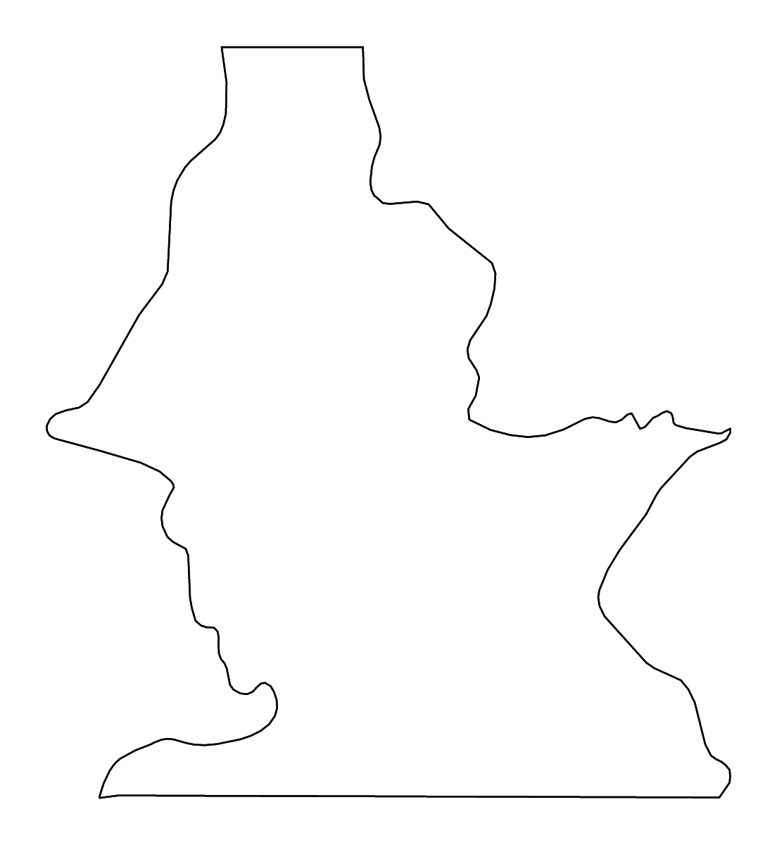Mapa de contorno de Centro Sur, Equatorial Guinea con ríos.