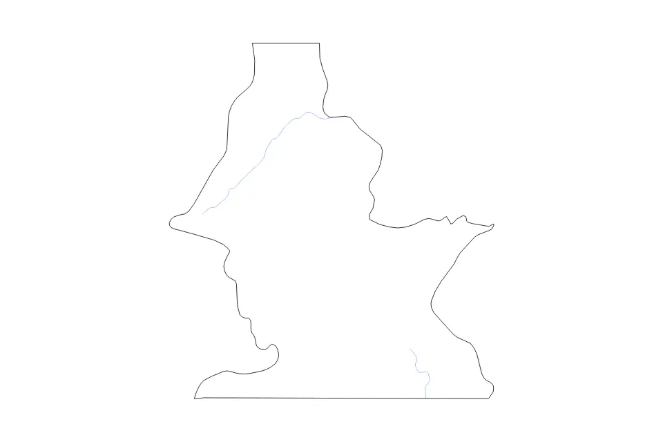Outline map of Centro Sur, Equatorial Guinea with subdivision borders and rivers.