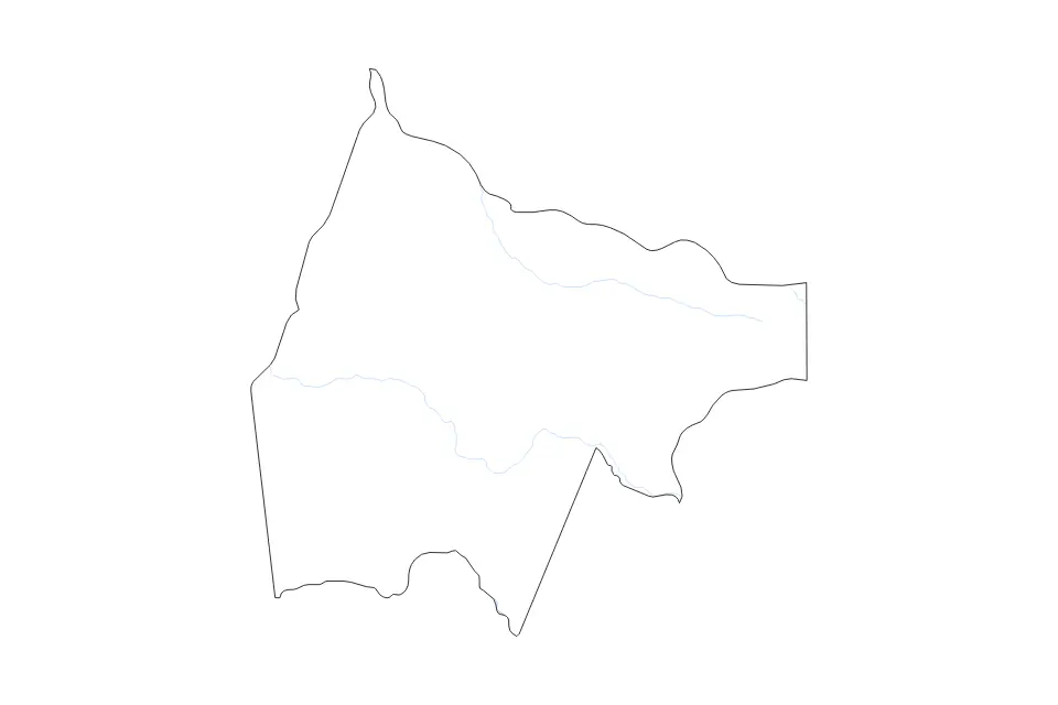 Mapa de Gash-Barka, Eritrea de tipo contorno y ríos para África, con contorno y ríos con límites limpios.
