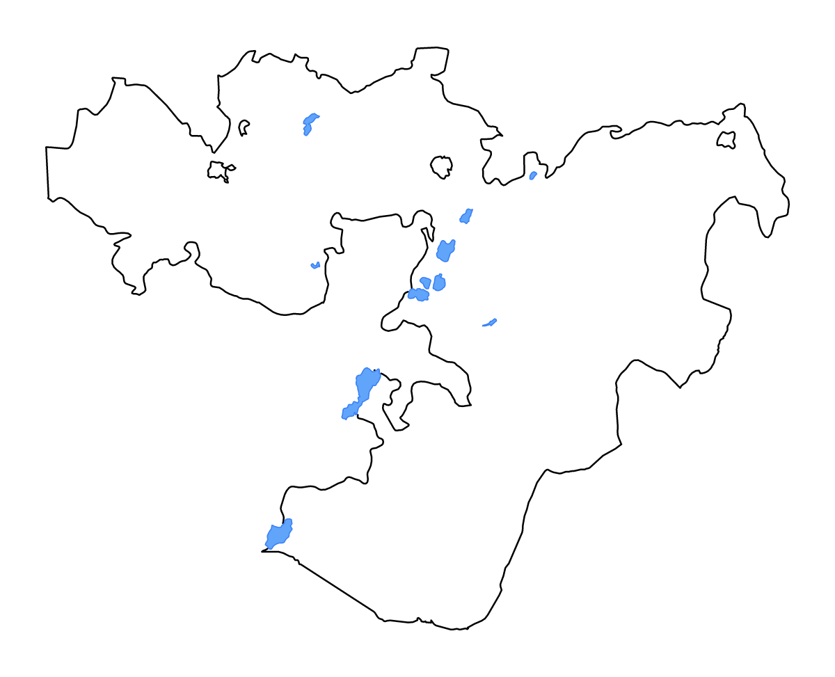 Mapa de contorno de Oromia, Ethiopia con lagos y ríos.