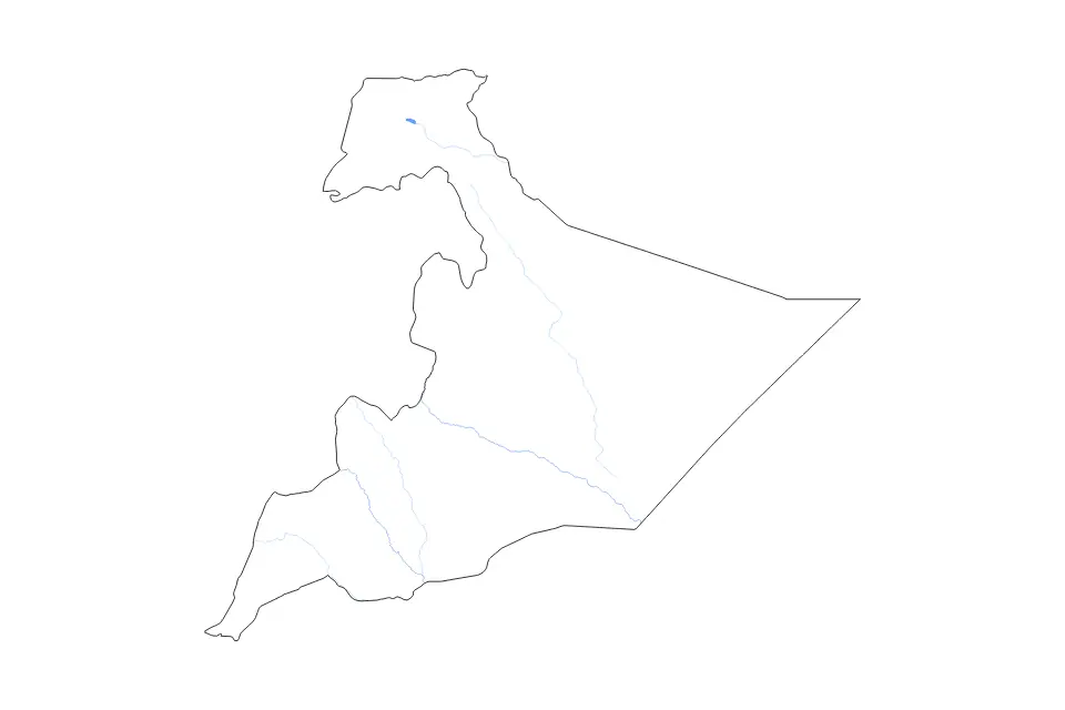 Outline map of Somali Administrative State, Ethiopia with subdivision borders and rivers.