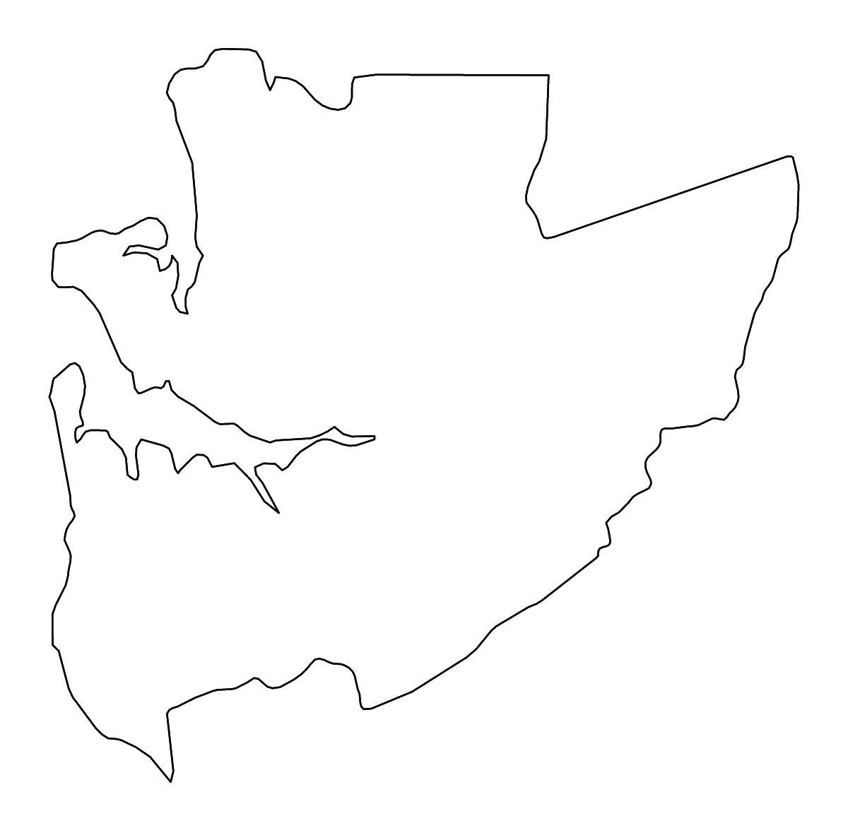 Outline map of Estuaire, Gabon with rivers.