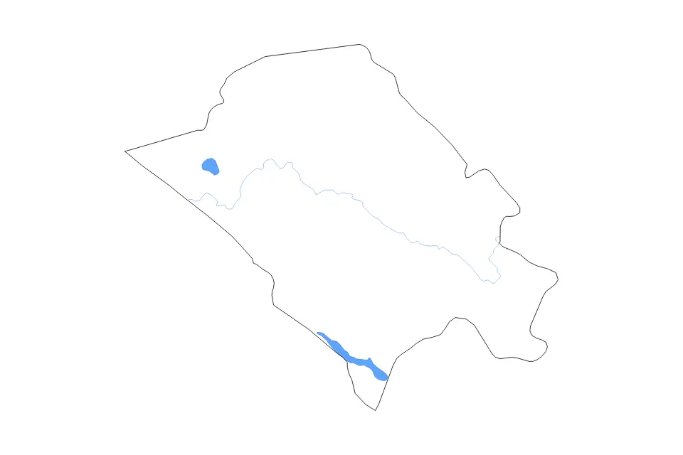 Outline map of Nyanga, Gabon with subdivision borders and major lakes and rivers.