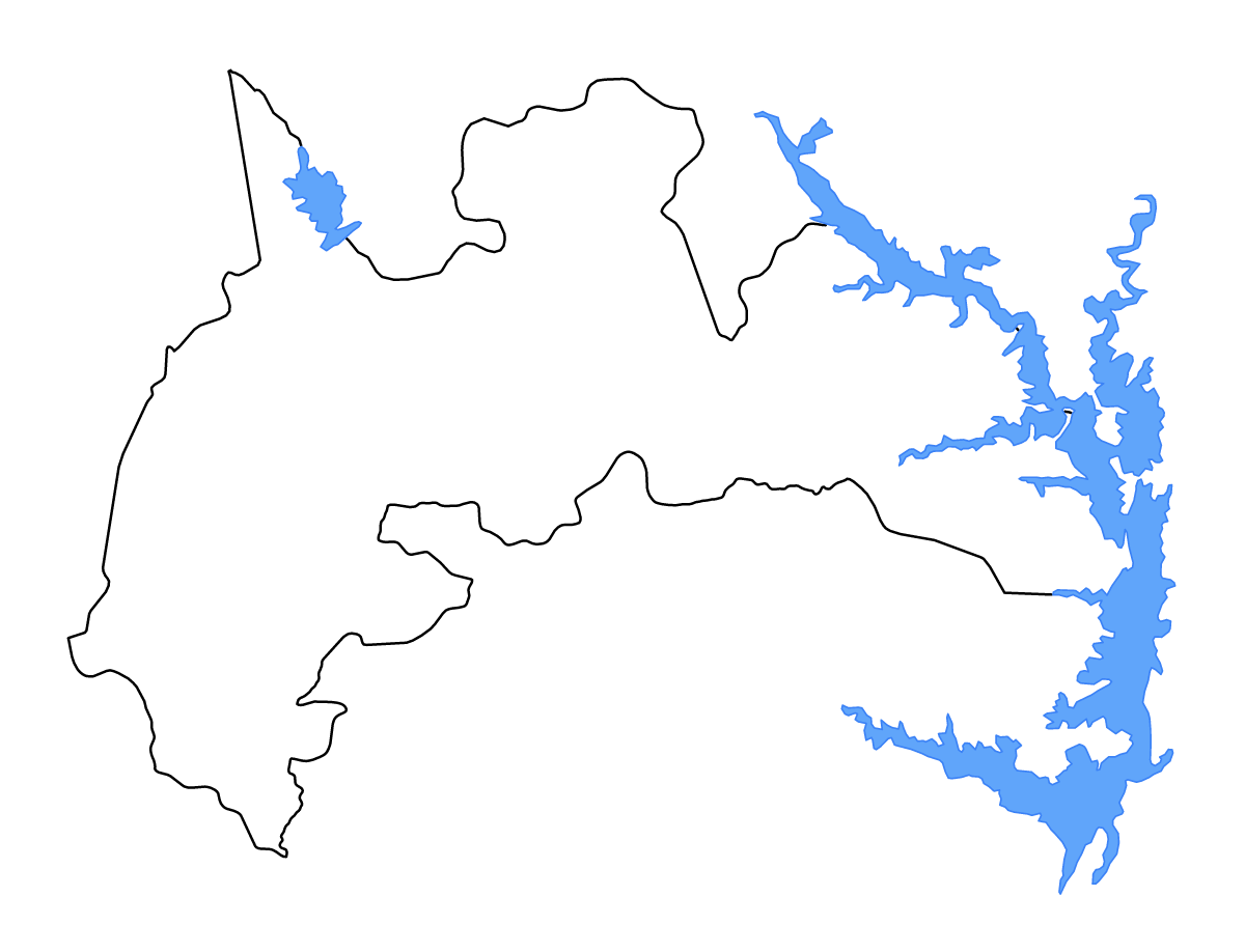 Mapa de contorno de Brong-Ahafo, Ghana con lagos y ríos.