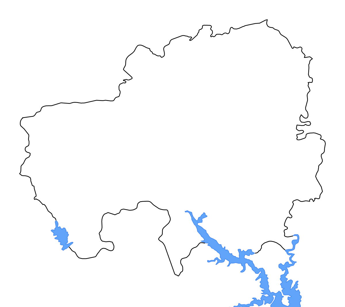 Mapa de contorno de Northern, Ghana con lagos y ríos.