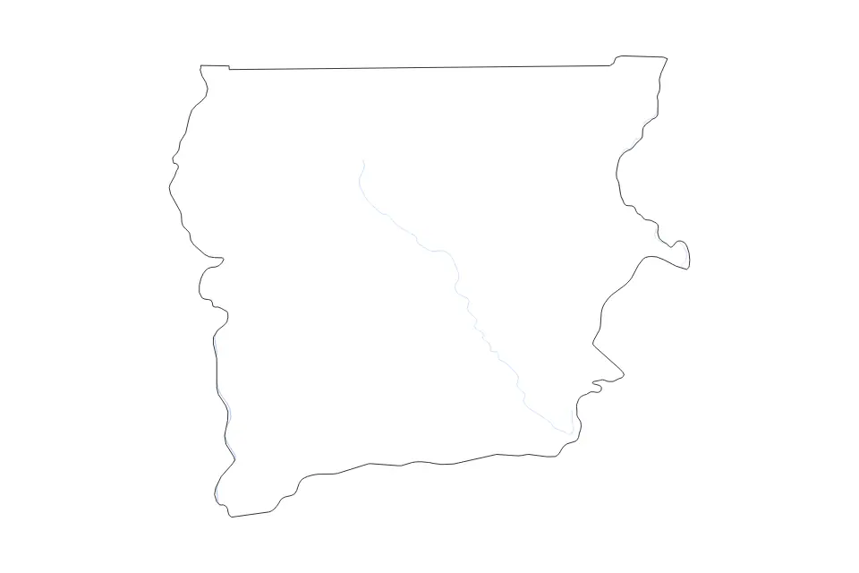 Outline map of Upper West, Ghana with subdivision borders and rivers.