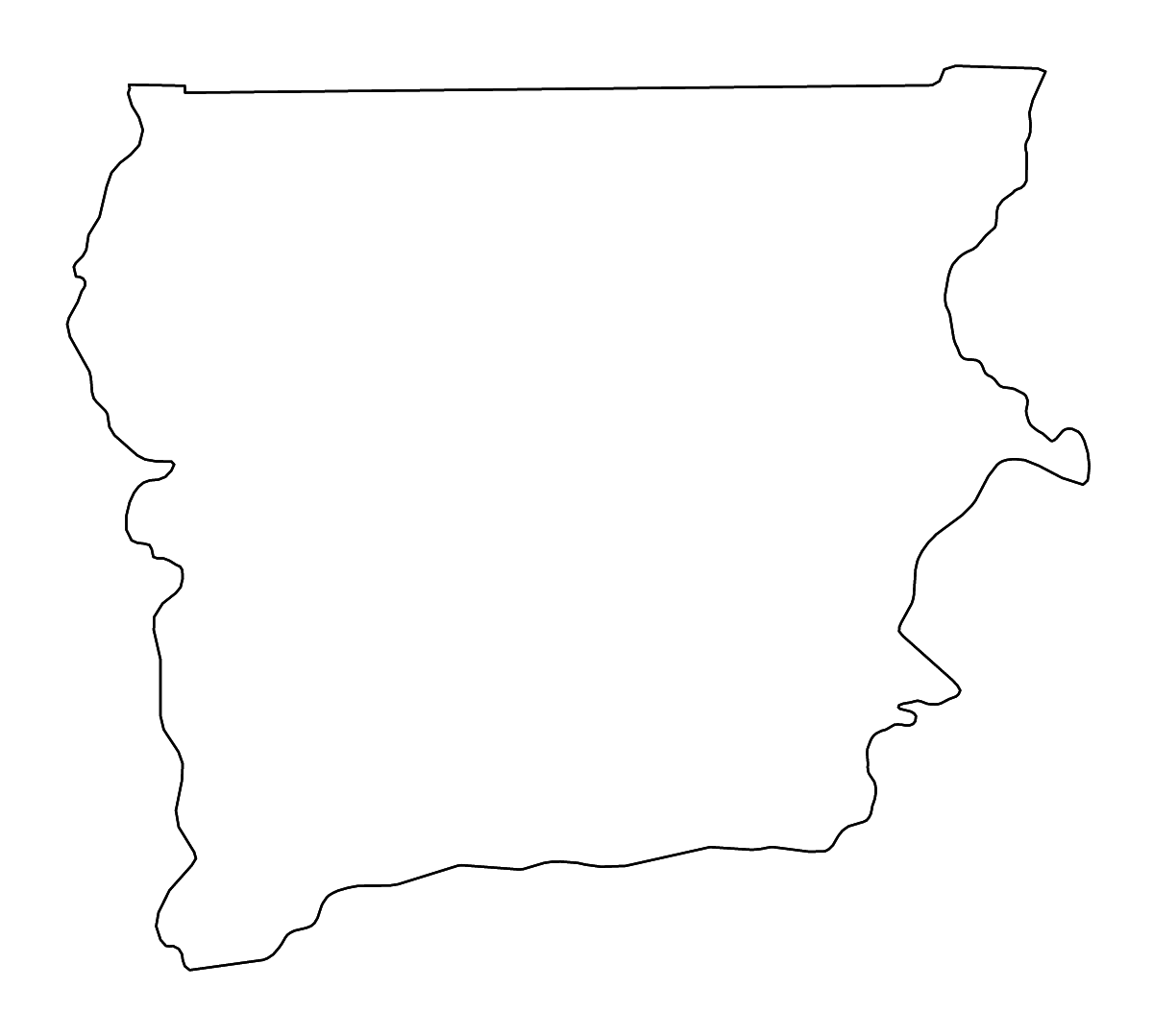 Outline map of Upper West, Ghana with rivers.