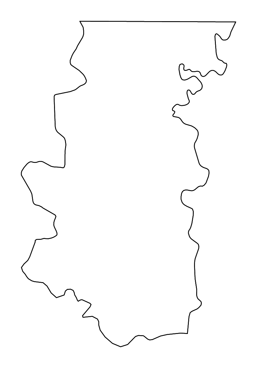 Mapa de contorno de Bafatá, Guinea-Bissau con ríos.