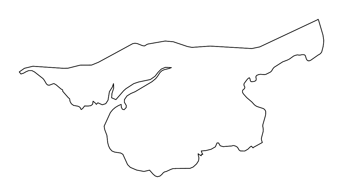 Mapa de contorno de Cacheu, Guinea-Bissau con ríos.