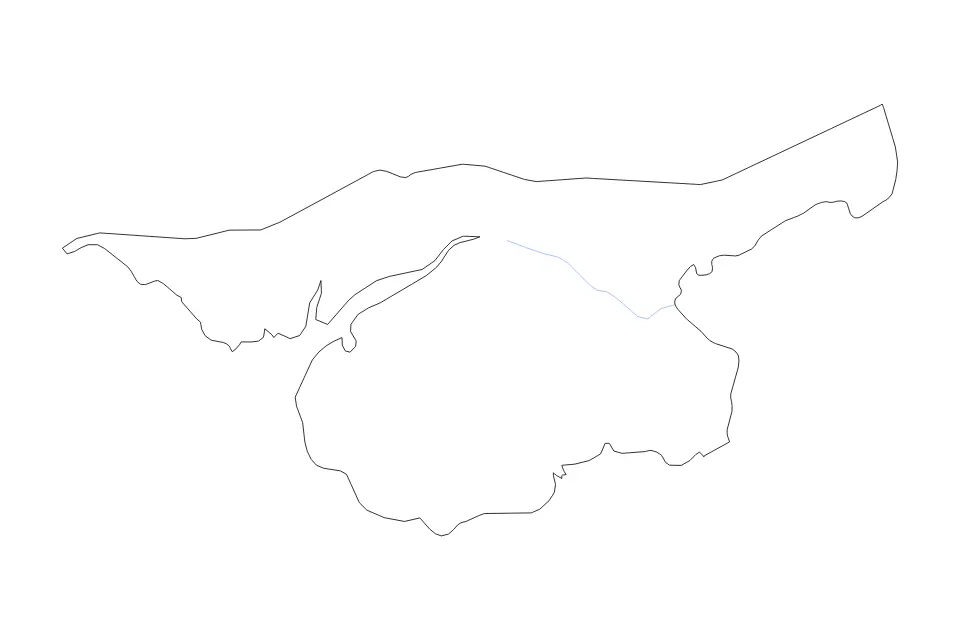 Outline map of Cacheu, Guinea Bissau with subdivision borders and rivers.