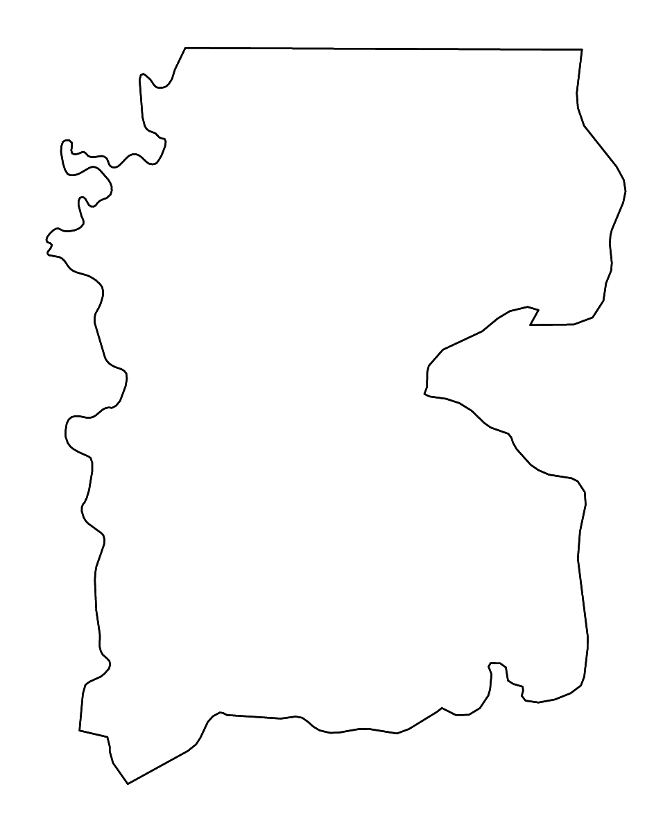 Mapa de contorno de Gabú, Guinea-Bissau con ríos.