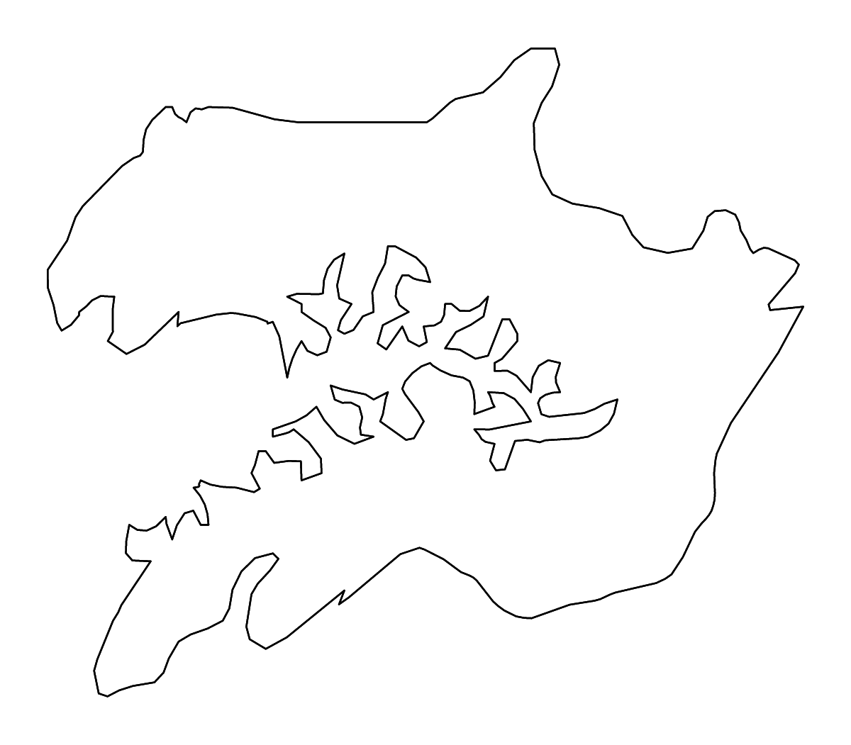 Mapa de contorno de Quinara, Guinea-Bissau con ríos.