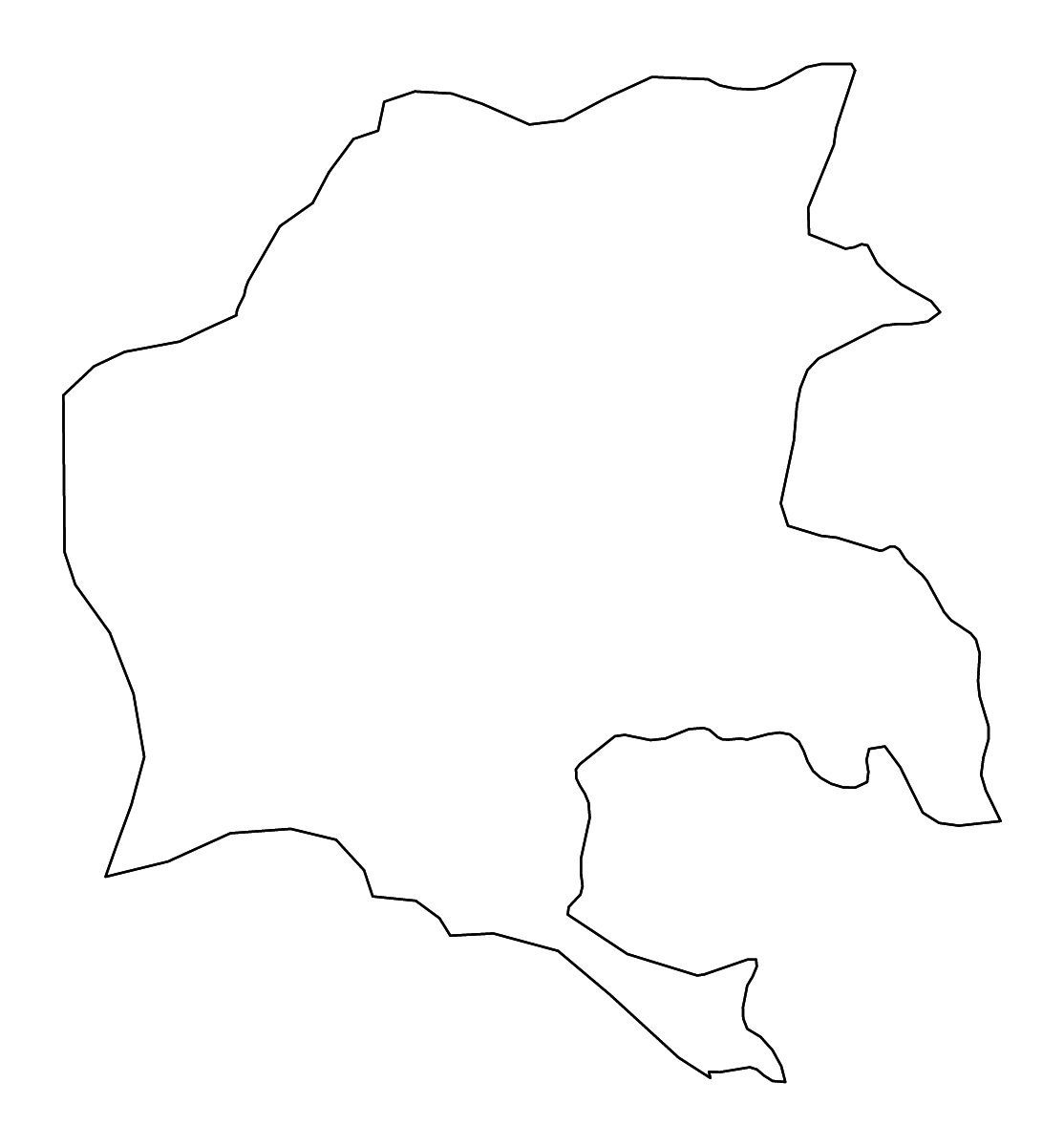 Mapa de contorno de Beyla Prefecture, Guinea con ríos.