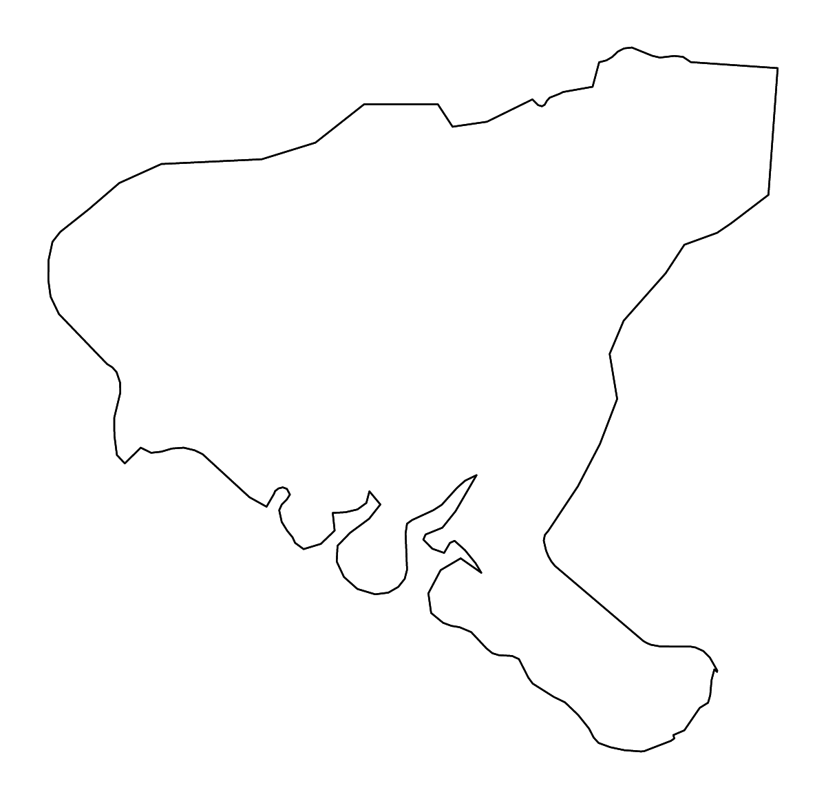 Mapa de contorno de Boffa Prefecture, Guinea con ríos.