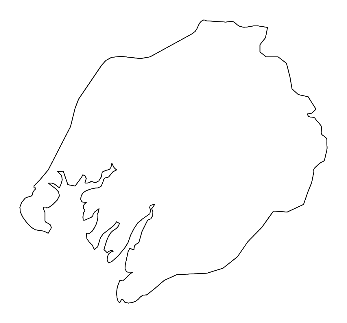Outline map of Boké Prefecture, Guinea with rivers.