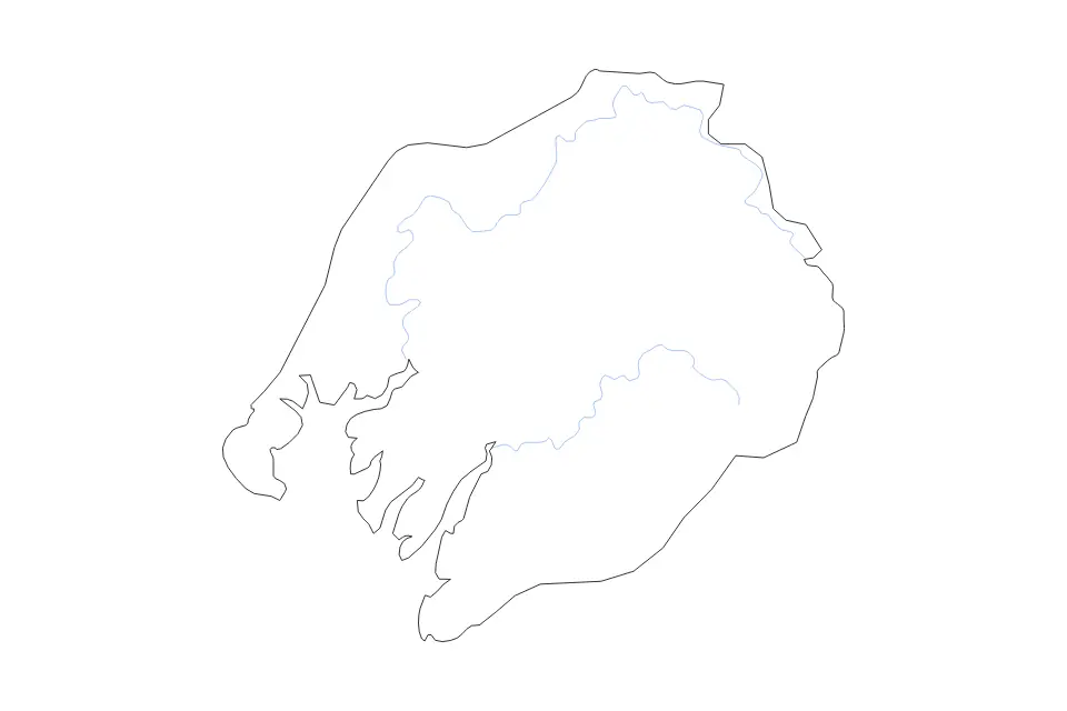 Outline map of Boké Prefecture, Guinea with subdivision borders and rivers.