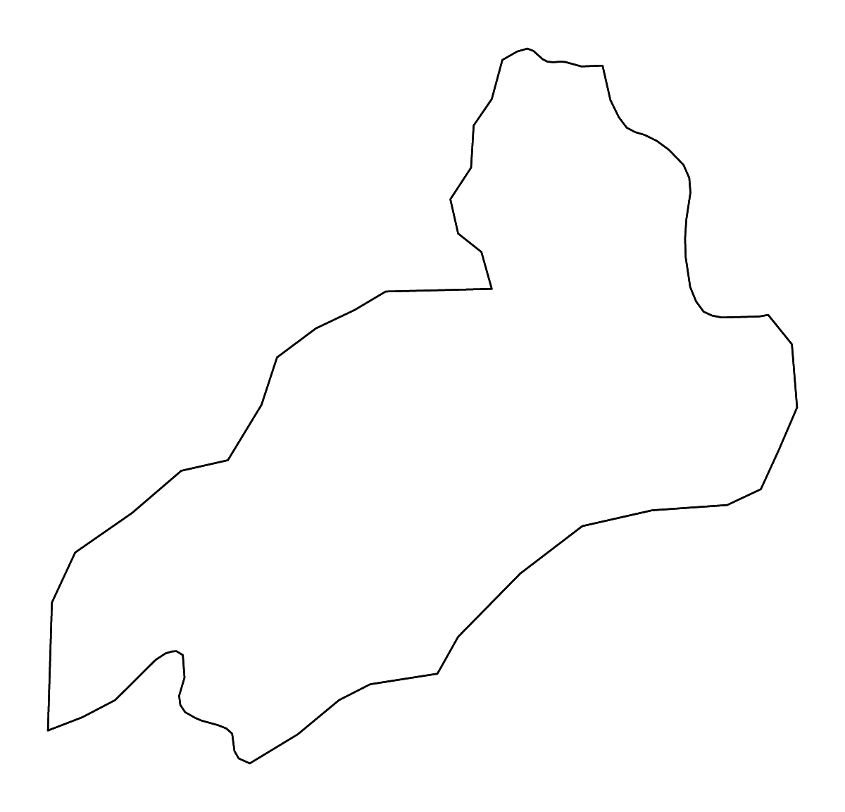 Outline map of Dalaba Prefecture, Guinea with rivers.