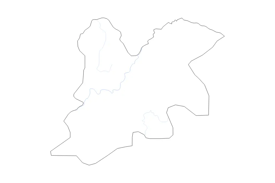 Outline map of Dinguiraye Prefecture, Guinea with subdivision borders and rivers.