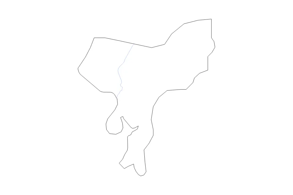 Outline map of Dubréka Prefecture, Guinea with subdivision borders and rivers.