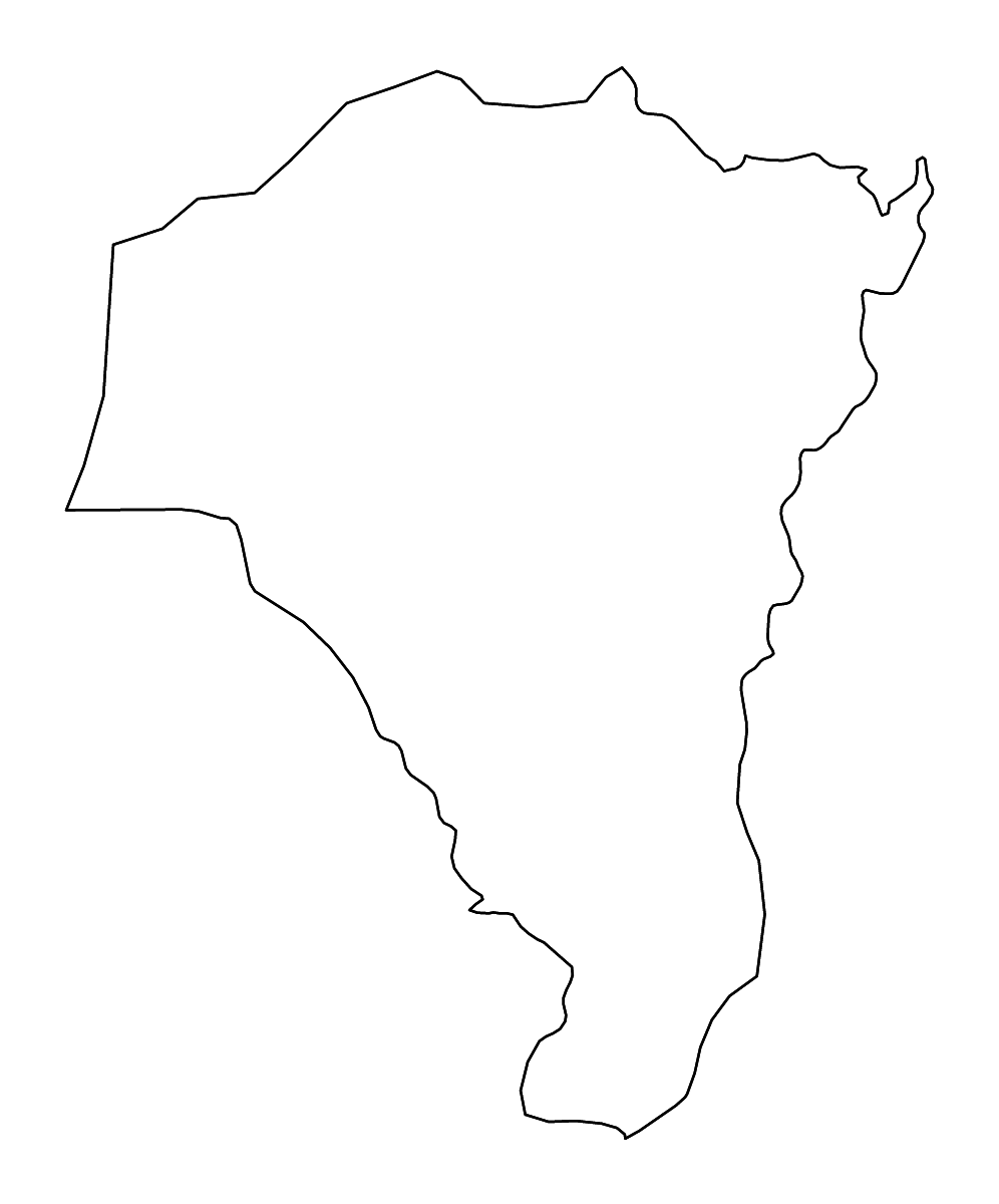 Outline map of Faranah Prefecture, Guinea with rivers.