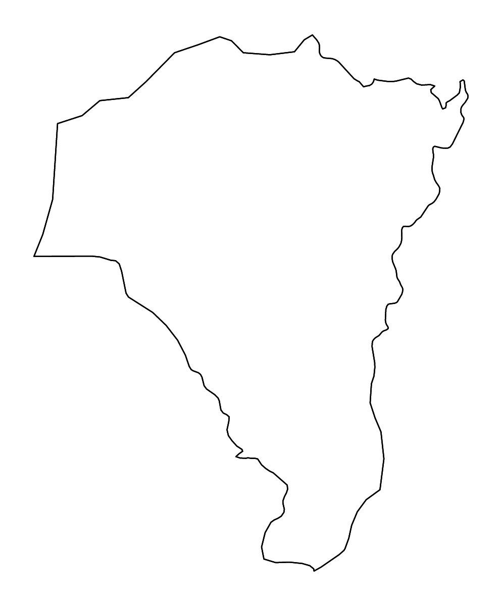 Mapa de contorno de Faranah, Guinea con ríos.