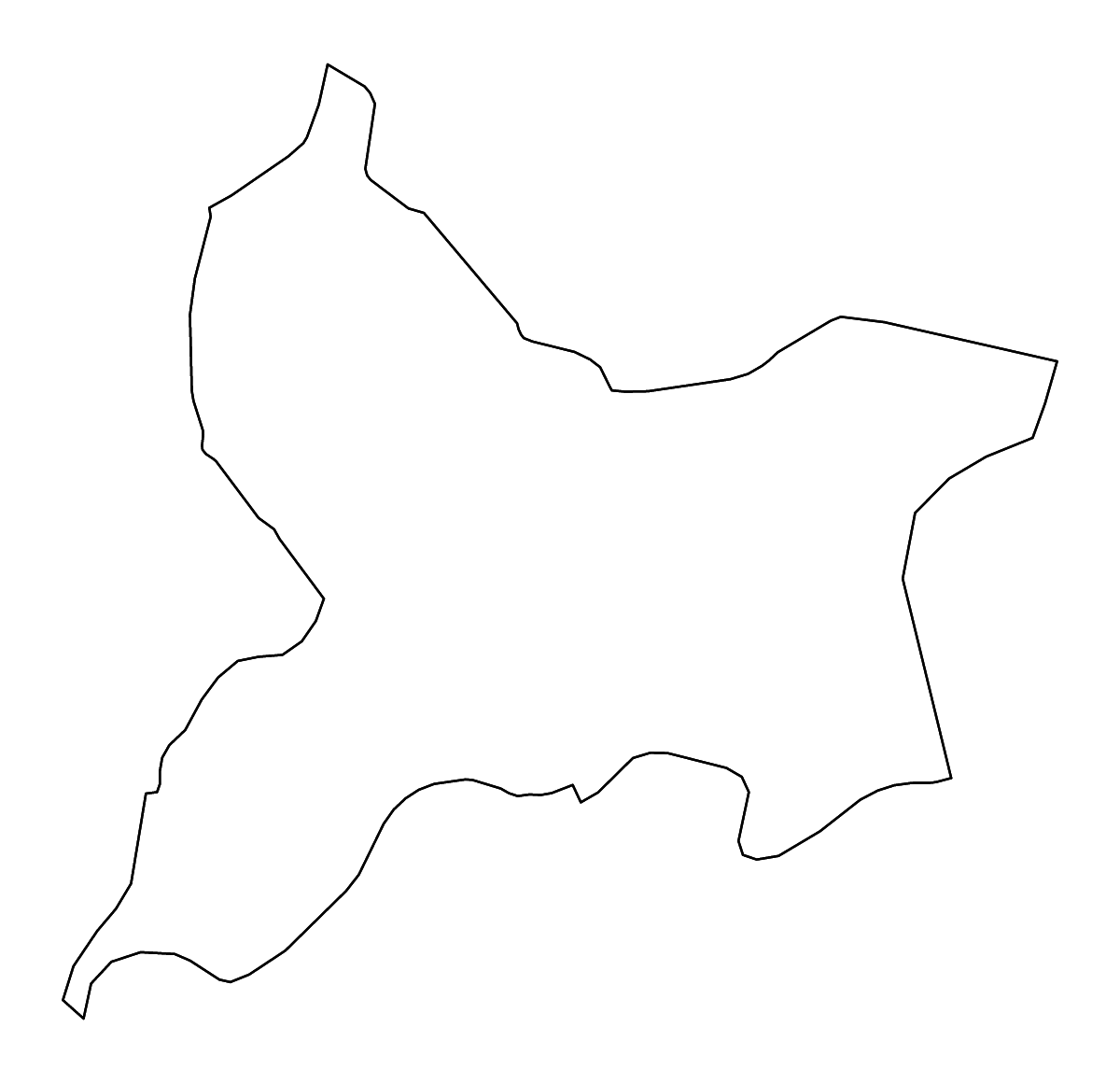 Mapa de contorno de Guéckédou Prefecture, Guinea con ríos.